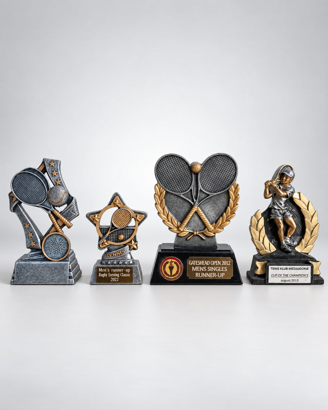 Joe Jeynes tennis trophies — Gateshead Open Mens Singles Runner-Up 2012 and Tenis Klub Medjugorje Cup of Champions 2013