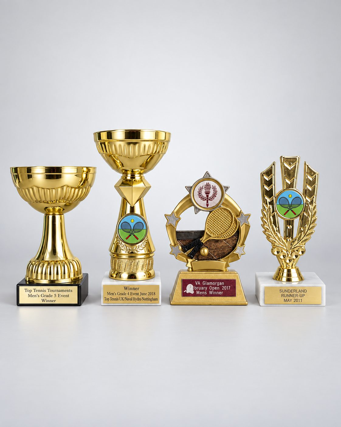 Joe Jeynes tennis trophies — Grade 5 and Grade 4 tournament winner, VA Glamorgan Open winner 2017